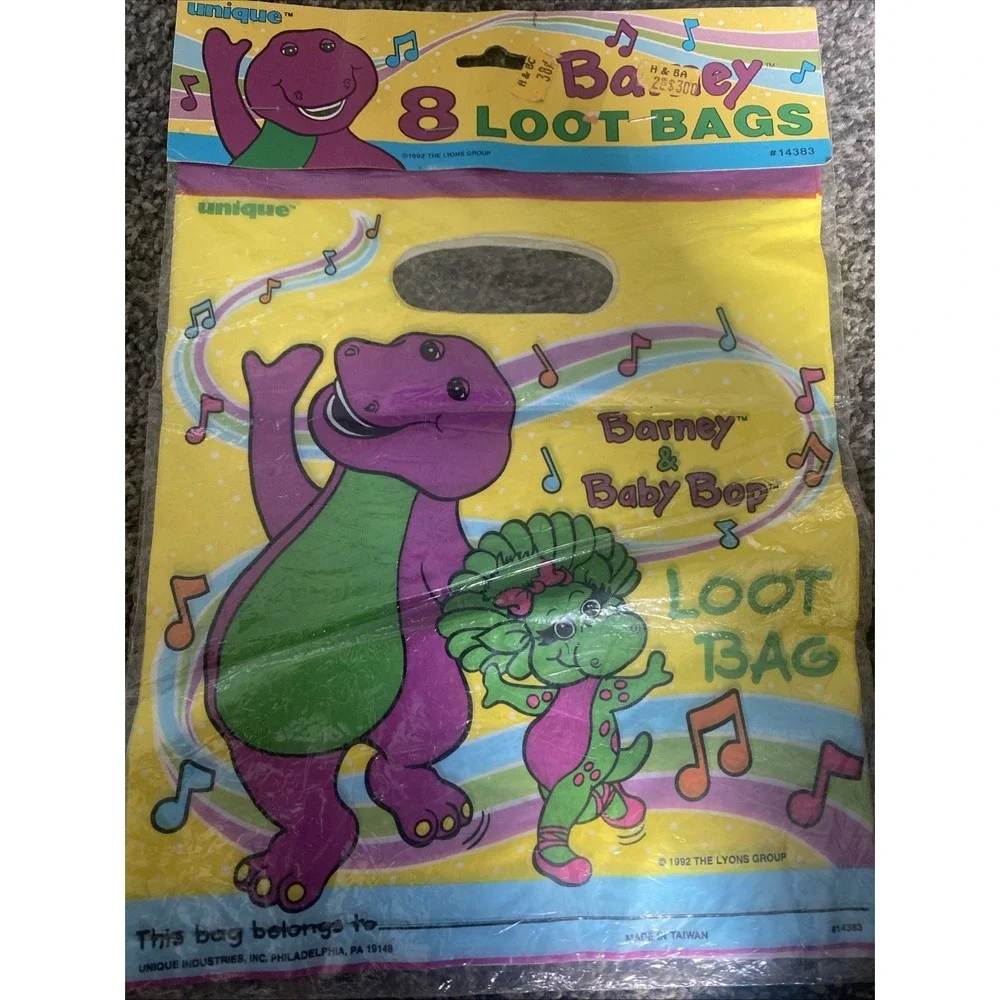 Vintage 1992 Barney The Dinosaur (8) Loot Bags